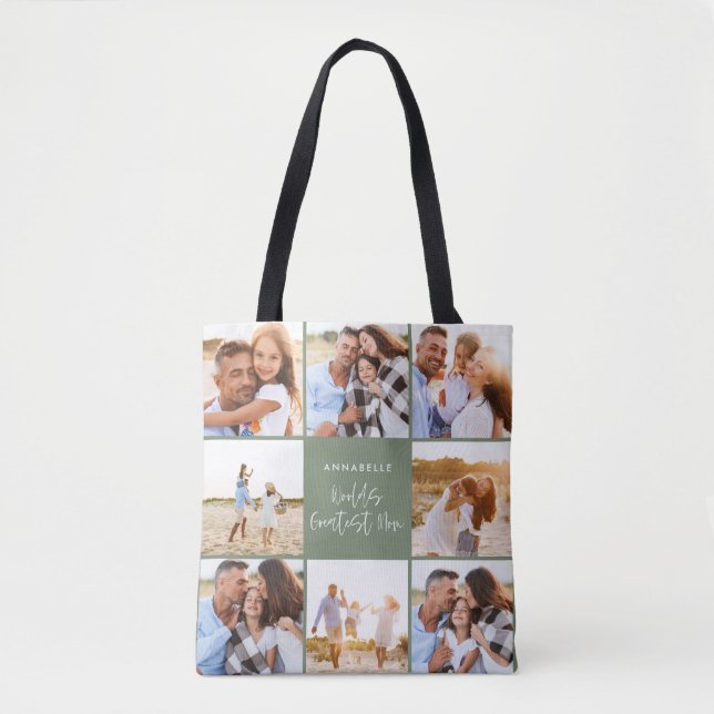 Foto Collage Salbei grün mädchenhafte Mütter Tag Tasche (Vorderseite)
