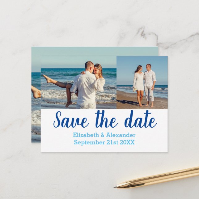 Foto Collage Save the Date Karte für Beach Destina (Vorderseite/Rückseite Beispiel)