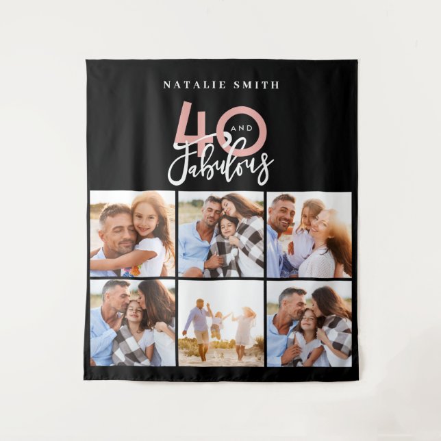 Foto Collage schwarz und rosa 40 und fabelhaft Wandteppich (Vorderseite)