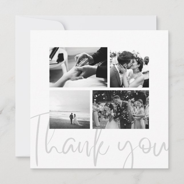 Foto Collage Schwarz-weiß Hochzeit Dankeschön Kart Einladung (Vorderseite)