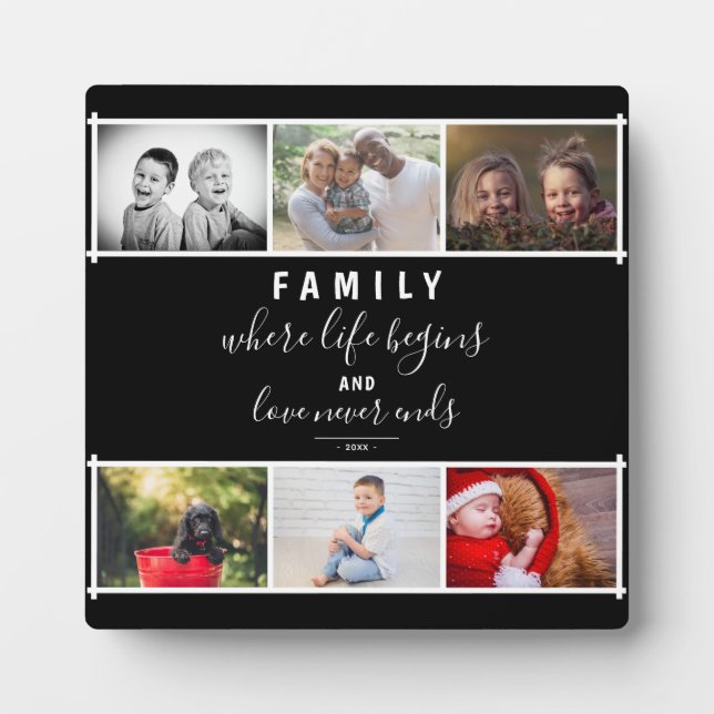 Foto Collage Script Black Family Keepake Sprichwor Fotoplatte (Vorderseite)