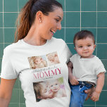 Foto Collage T - Shirt zum ersten Muttertag<br><div class="desc">Personalisierter Mama-T - Shirt mit einer 3-Foto-Collage-Vorlage,  das Sprichwort "Happy First Mama's Day Mommy" in elegantem Scipt & einem einzigartigen rosa Gradienten-Schriftart,  und den Namen der Kinder.</div>