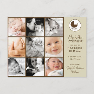 Foto Collage Taupe Baby Geburtsankündigung Ankündigungspostkarte
