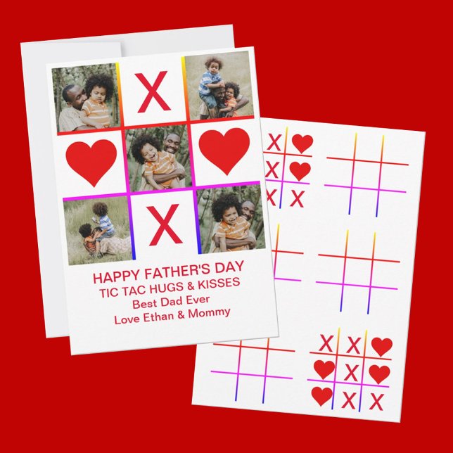 Foto Collage Tic Tac Toe Hugs Kisses Vathers Card Einladung (Von Creator hochgeladen)