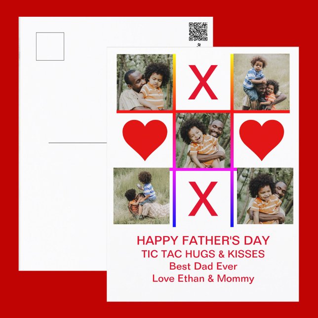 Foto Collage Tic Tac Toe Hugs Kisses Vathers Day Postkarte (Von Creator hochgeladen)