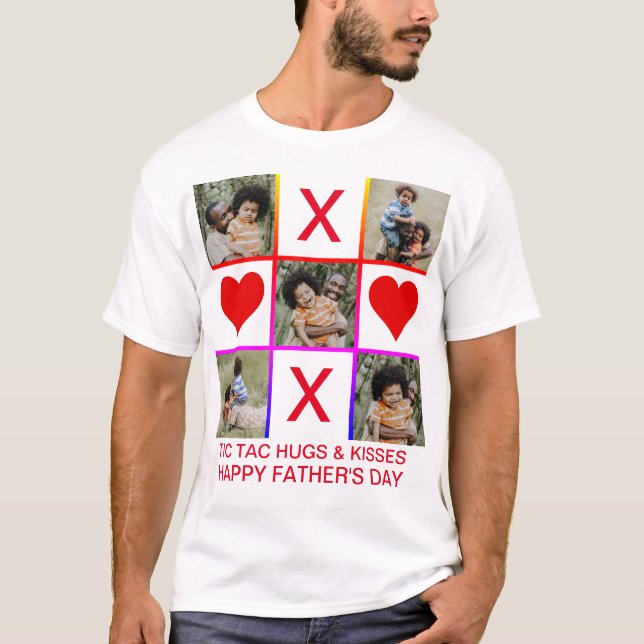 Foto Collage Tic Tac Toe Hugs Kisses Vathers Day T-Shirt (Vorderseite)
