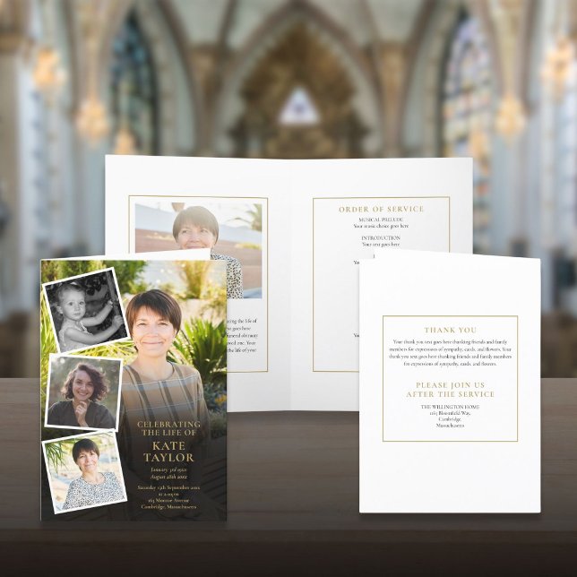 Foto-Collage-Trauerfeier-Gottesdienst gefaltet Programm (Photo Collage Funeral Order Of Service Folded Program)