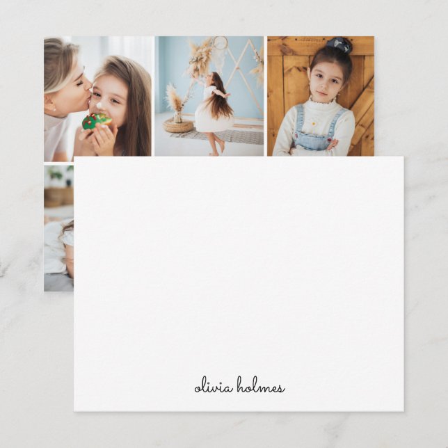 Foto Collage Trendy Monogram Modern Stilvoll Mitteilungskarte (Vorne/Hinten)