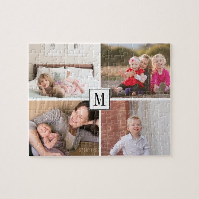 Foto-Collage und Monogramm vier Fotos der Familie (Horizontal)