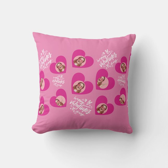 Foto Collage Valentine's Day Hot Pink Hearts Kissen (Vorderseite)