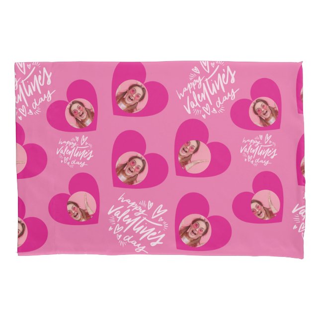 Foto Collage Valentine's Day Hot Pink Hearts Kissenbezug (Vorderseite)