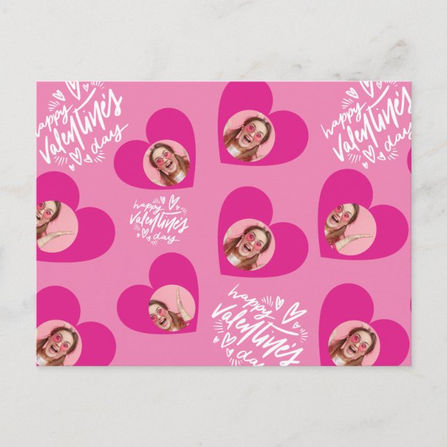Foto Collage Valentine's Day Hot Pink Hearts Postkarte (Vorderseite)
