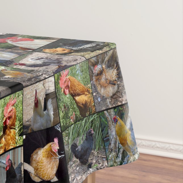 Foto-Collage von Hühnern und Roster, Tischdecke (Beispiel)