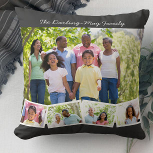 Foto Collage w Familienname und ZigZag Foto Strip Kissen