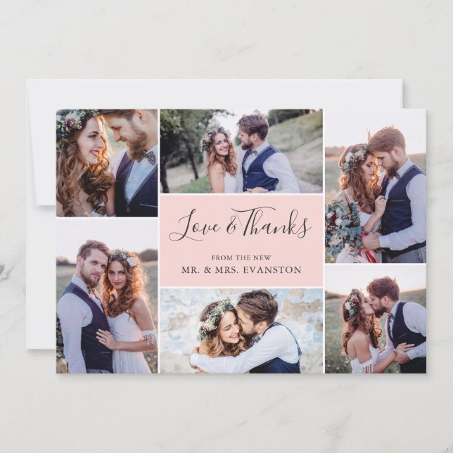 Foto Collage Wedding Vielen Dank Flachkarte | Blüt Dankeskarte (Vorderseite)