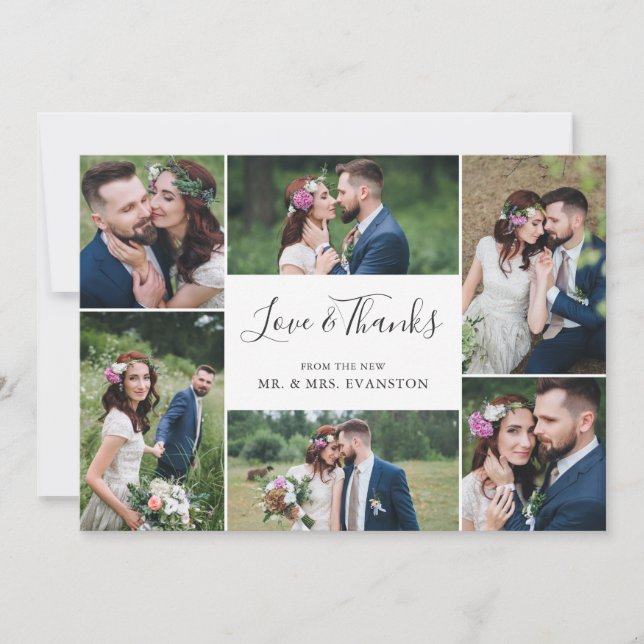 Foto Collage Wedding Vielen Dank Flachkarte | Weiß Dankeskarte (Vorderseite)