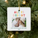 Foto Collage Weihnachten Regenbogen bunt hell ho Keramikornament<br><div class="desc">Foto Collage Weihnachten Regenbogen bunten Streifen alles ist hell Spaß Familie Urlaubskollektion.</div>