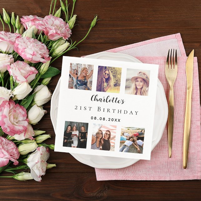 Foto Collage White Geburtstagsparty Serviette (Von Creator hochgeladen)