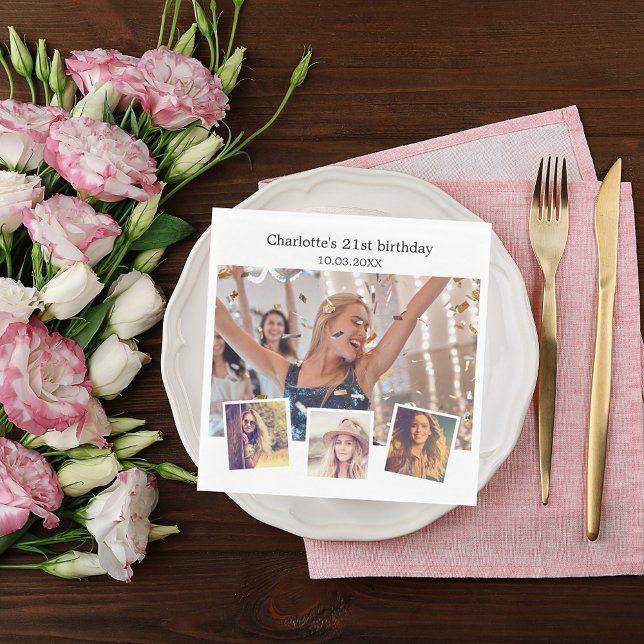 Foto Collage White Geburtstagsparty Serviette (Von Creator hochgeladen)