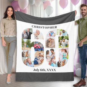 Foto-Collagen-60. Geburtstags-graues Weiß-Bild Fleecedecke