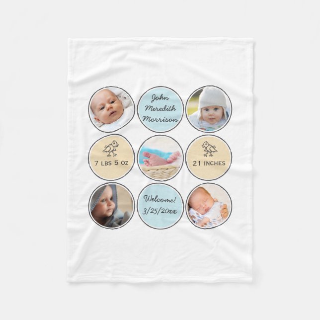 Foto-Collagen-Baby-Jungen-Name, Geburtsnotfall und Fleecedecke (Vorderseite)
