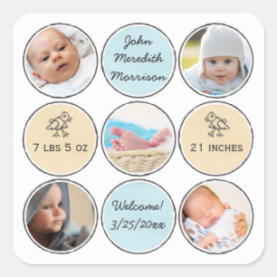 Foto-Collagen-Baby-Jungen-Name, Geburtsnotfall und Quadratischer Aufkleber