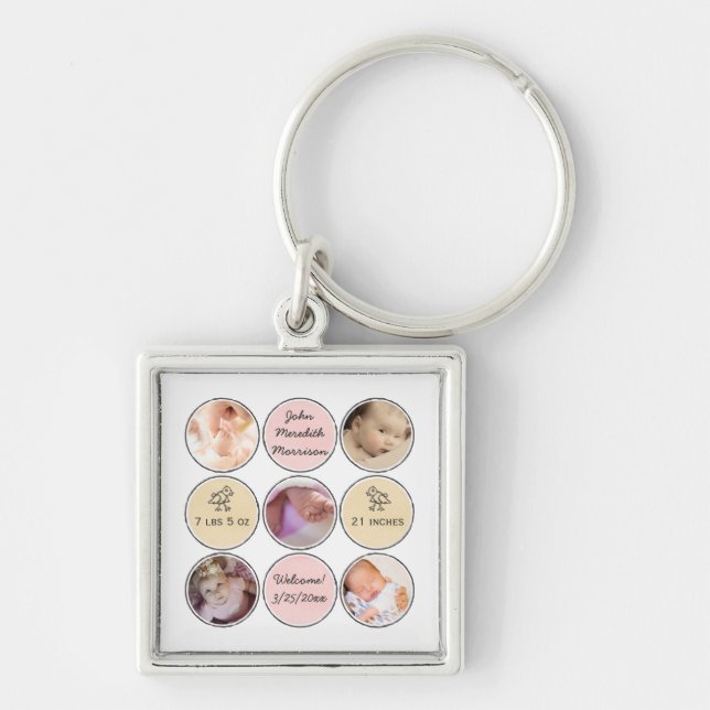Foto-Collagen-Baby-Mädchen-Name, Geburtsnotfall Schlüsselanhänger (Vorne)
