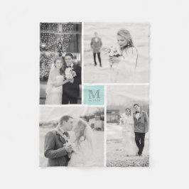Foto-Collagen-Hochzeit des Türkis-Blau-Monogramm-4 Fleecedecke