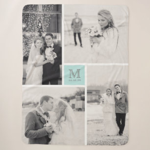 Foto-Collagen-Hochzeit des Türkis-Blau-Monogramm-4 Sherpadecke