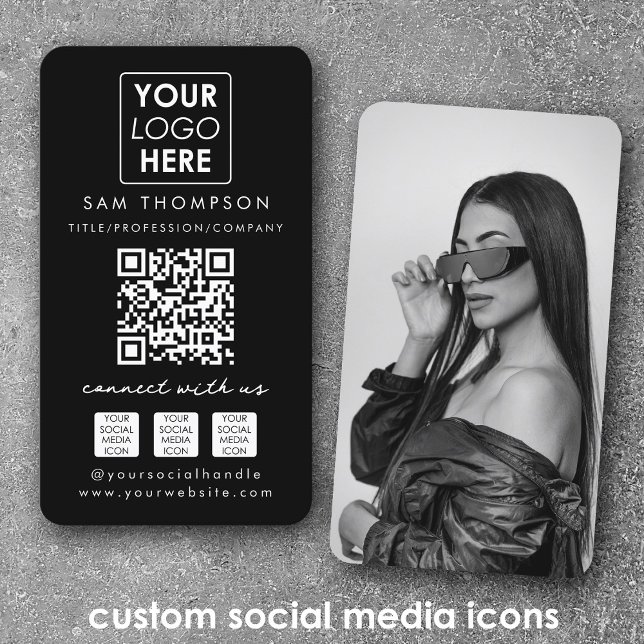 Foto Connect with US Social Media QR-Logo Visitenkarte (Photo Connect with Us Social Media QR Code Logo Business Card)