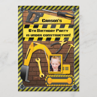 Foto Construction Birthday Party Tools und Digger Einladung