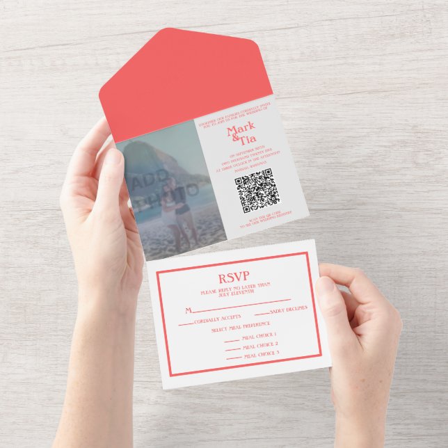Foto Coral Wedding Einladung QR Code (Abreißen)