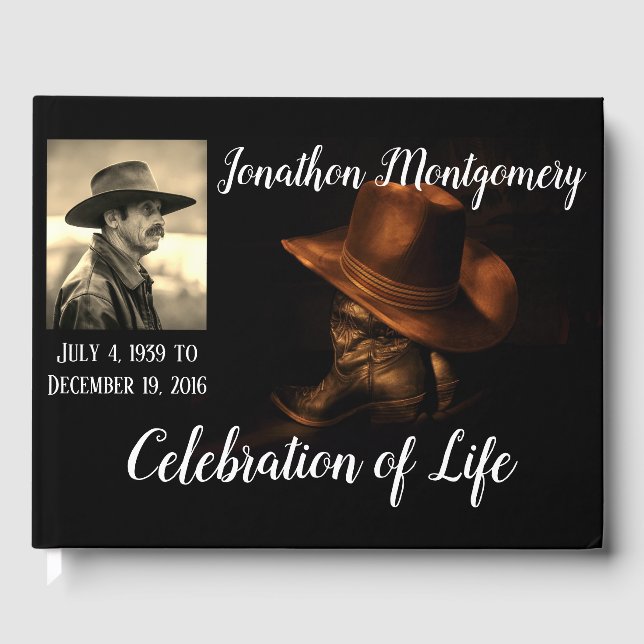 Foto, Cowboyhut und Boots Feier des Lebens Gästebuch (Vorderseite)