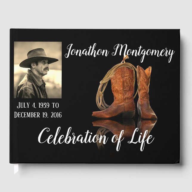 Foto, Cowboyhut und Rope Celebration of Life Gästebuch (Vorderseite)