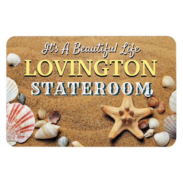 Foto Cruise Room Monogram Sand Seashells Magnet (Horizontal)