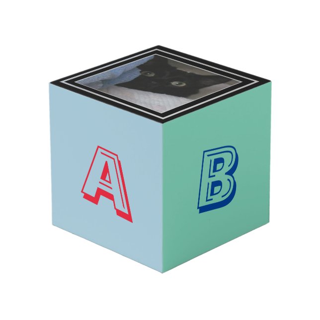 Foto Cube - Alphabet Block mit Foto Würfel (Vorderseite Schrägansicht)