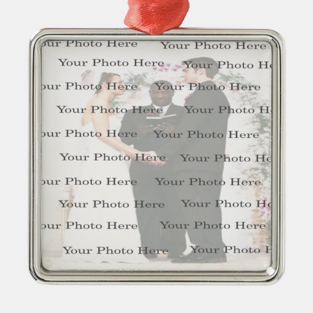 Foto Custom Square Silver Wedding Ornament Aus Metall (Vorne)