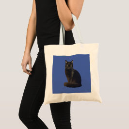 Foto Cutout Black Cat Staring Sie beim Blauen beob Tragetasche
