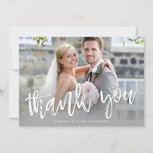 FOTO DANK YOU handschrift modern gray ombre Dankeskarte (Vorderseite)