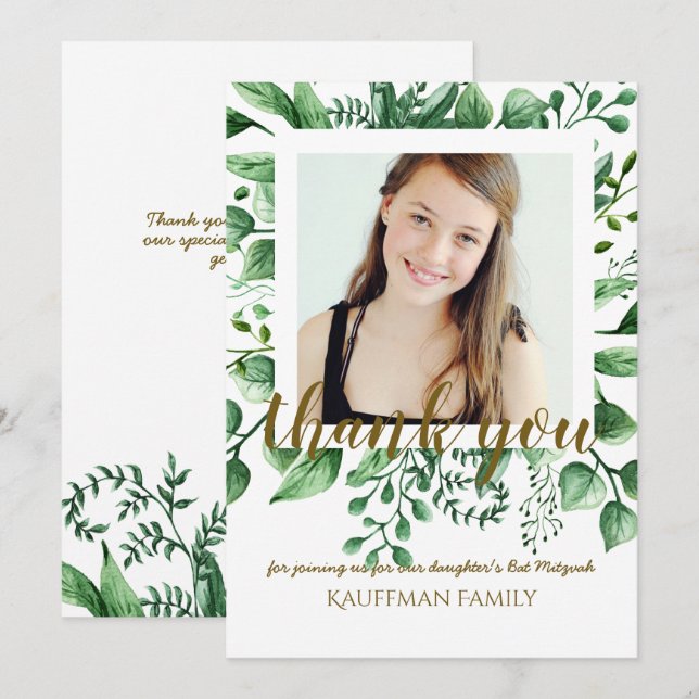 FOTO DANKEN SIE Bat Mitzvah Card - Black Gold Einladung (Vorne/Hinten)