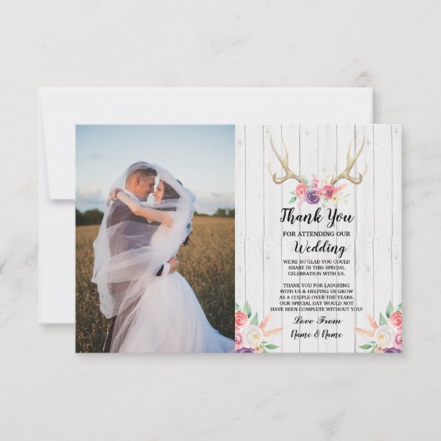 Foto Dankeschön Card Hochzeitszackenholz Einladung (Vorderseite)