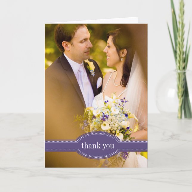 Foto Dankeschön-Karte für Hochzeit, Lila Dankeskarte (Vorderseite)