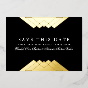Foto Deco Schwarz Geometrisch Gold Save the Date Folieneinladung