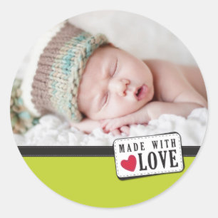 FOTO DECORATIVE ETIKETT: hergestellt aus Liebe 1 Runder Aufkleber