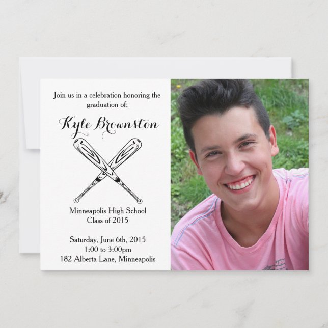Foto der Baseball Player Graduation Party - Einlad Einladung (Vorderseite)