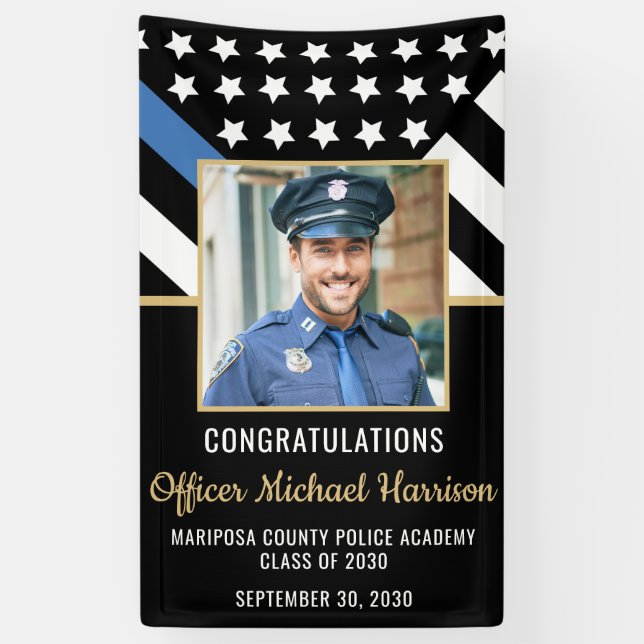 Foto der Blue Line der Police Academy Graduation P Banner (Vertikal)
