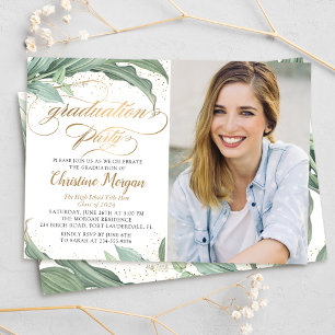 Foto der botanischen Gold Script Graduation Party Einladung