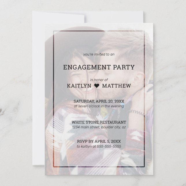 Foto der Engagement-Partei Minimalistisch Schwarze Einladung (Vorderseite)