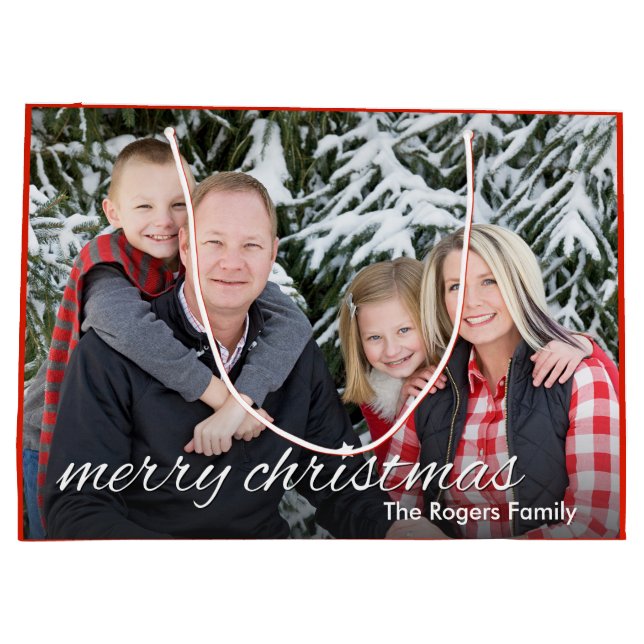 Foto der Familie Frohe Weihnachten Custom Große Geschenktüte (Rückseite)