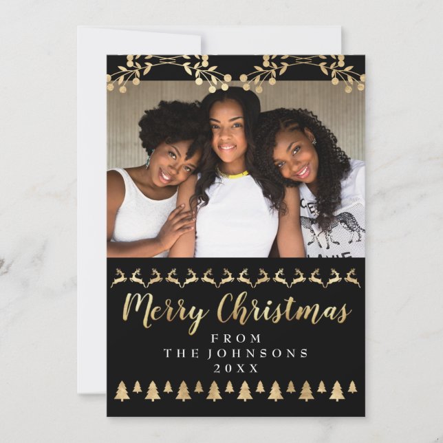 Foto der Familie Frohe Weihnachten Gold Zierhaft (Vorderseite)